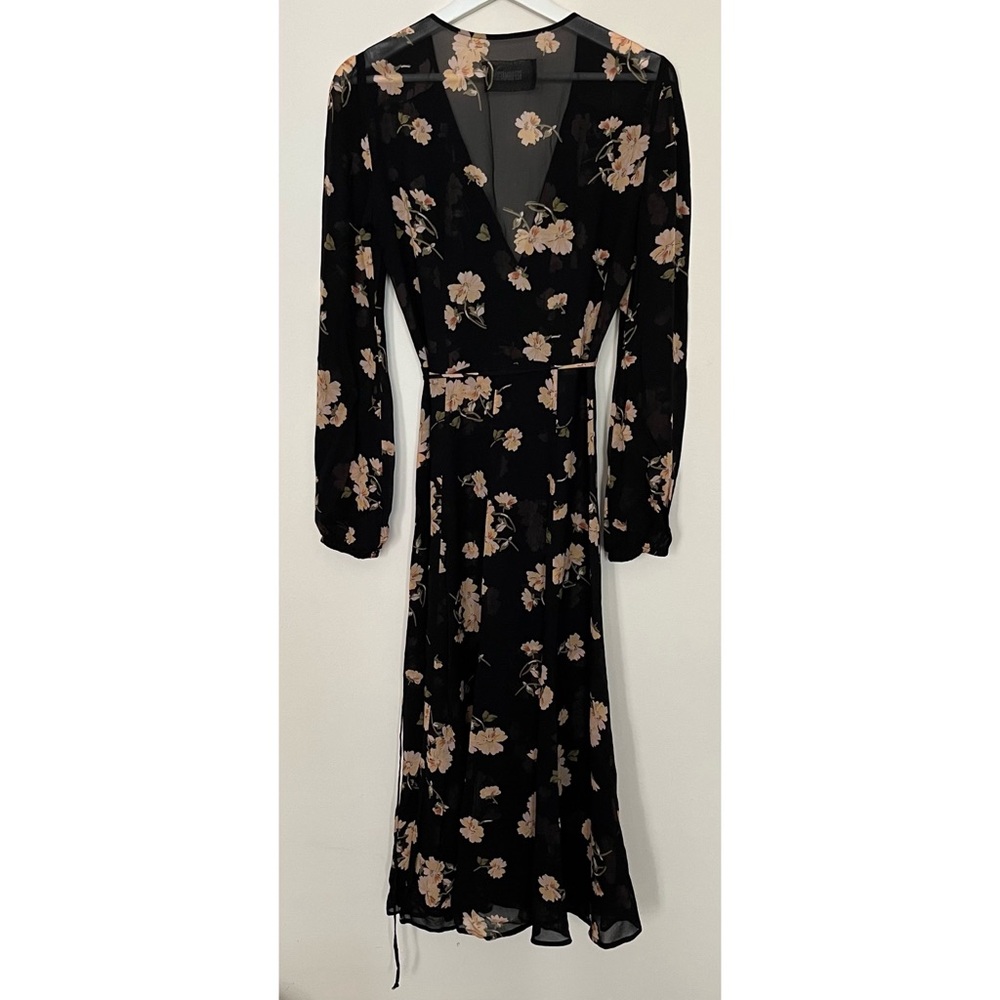 Reformation • S • Floral Black Wrap Midi Dress